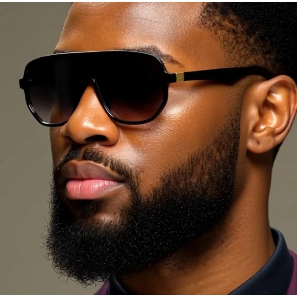 SUNGLASSES MEN DESIGNER GLASSES‎ RECTANGULAR STYLE FLAT BLACK LENS MODERN STYLE